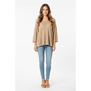 Loveriche 1X Crochet Beige 3/4 Sleeve Boho Top